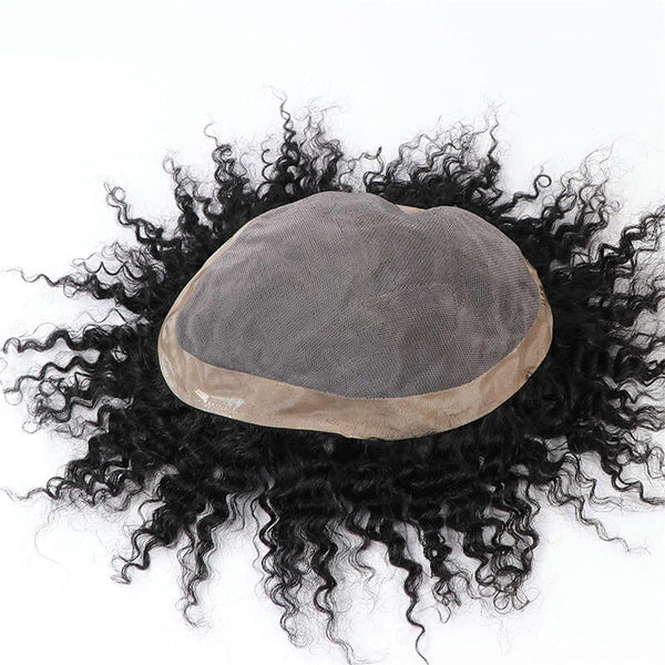 Fine Mono With Poly Perimeter Afro Curly Toupee [Wholesale]