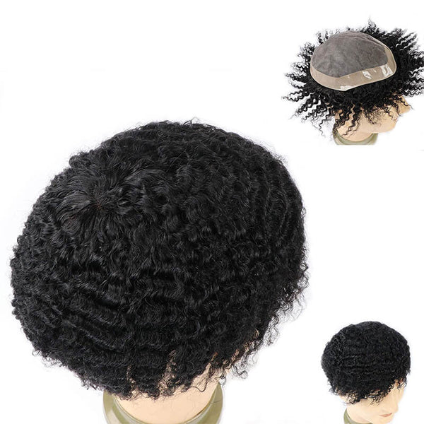 Fine Mono With Poly Perimeter Afro Curly Toupee [Wholesale]